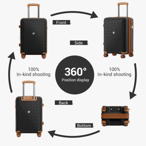 KSK2594 - Kono PP 20 hüvelykes kemény héjú, bővíthető bőrönd – könnyű bőrönd TSA zárral és integrált pohártartóval - fekete és barna