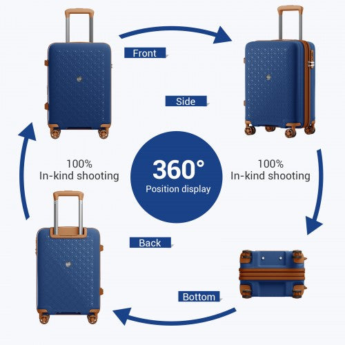 KSK2594 - Kono PP 20 hüvelykes kemény héjú, bővíthető bőrönd – könnyű bőrönd TSA zárral és integrált pohártartóval - sötétkék és barna