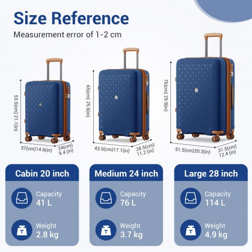 KSK2594 - Kono PP 20/24/28-Zoll-Hartschale-ausziehbares Gepäck – Leichter Koffer mit TSA-Schloss & integriertem Becherhalter - Marineblau und Braun