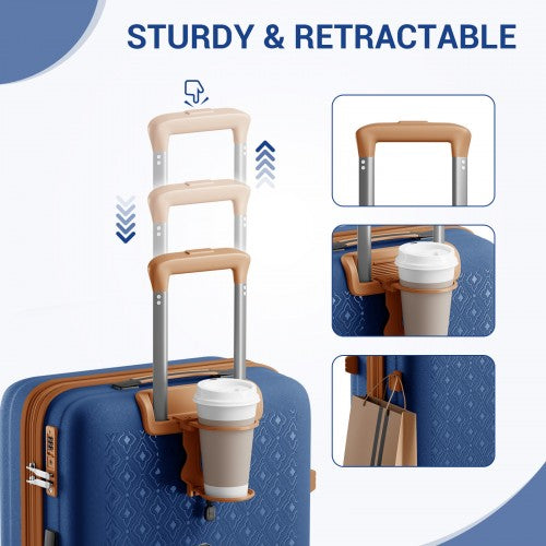 KSK2594 - Kono PP 20/24/28-Zoll-Hartschale-ausziehbares Gepäck – Leichter Koffer mit TSA-Schloss & integriertem Becherhalter - Marineblau und Braun