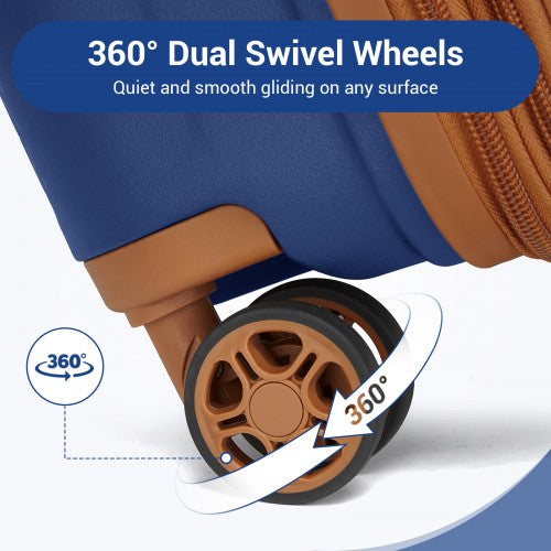 KSK2594 - Kono PP 20/24/28-Zoll-Hartschale-ausziehbares Gepäck – Leichter Koffer mit TSA-Schloss & integriertem Becherhalter - Marineblau und Braun