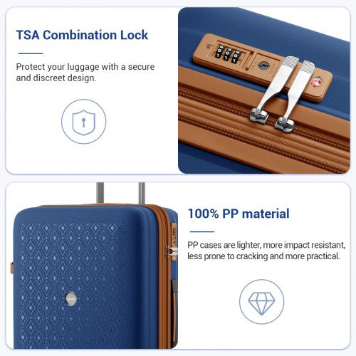 KSK2594 - Kono PP 20/24/28-Zoll-Hartschale-ausziehbares Gepäck – Leichter Koffer mit TSA-Schloss & integriertem Becherhalter - Marineblau und Braun