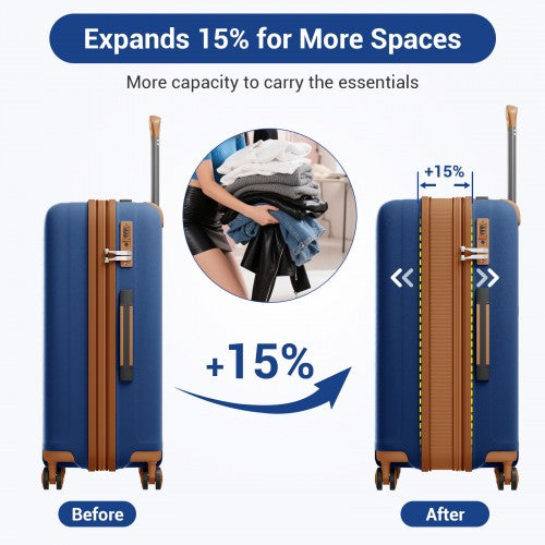 KSK2594 - Kono PP 20/24/28-Zoll-Hartschale-ausziehbares Gepäck – Leichter Koffer mit TSA-Schloss & integriertem Becherhalter - Marineblau und Braun