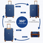 KSK2594 - Kono PP 20/24/28-Zoll-Hartschale-ausziehbares Gepäck – Leichter Koffer mit TSA-Schloss & integriertem Becherhalter - Marineblau und Braun