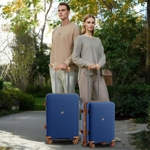 KSK2594 - Kono PP 20/24/28-Zoll-Hartschale-ausziehbares Gepäck – Leichter Koffer mit TSA-Schloss & integriertem Becherhalter - Marineblau und Braun