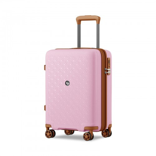 KSK2594 - Kono PP 20 hüvelykes kemény héjú, bővíthető bőrönd – könnyű bőrönd TSA zárral és integrált pohártartóval - rózsaszín és barna