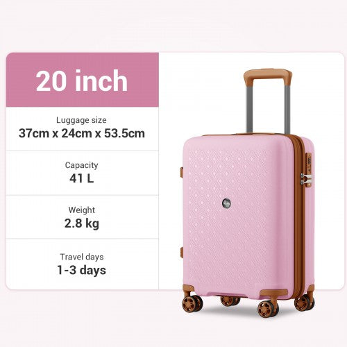 KSK2594 - Kono PP 20 hüvelykes kemény héjú, bővíthető bőrönd – könnyű bőrönd TSA zárral és integrált pohártartóval - rózsaszín és barna