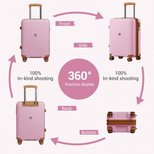 KSK2594 - Kono PP 20 hüvelykes kemény héjú, bővíthető bőrönd – könnyű bőrönd TSA zárral és integrált pohártartóval - rózsaszín és barna