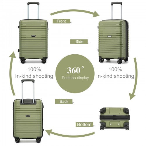KSK2595 - Kono 20 hüvelykes kemény héjú, karcálló PP bőrönd pohártartóval, TSA zárral és bővíthető kialakítással - Utazó utastéri gurulós bőrönd - Zöld