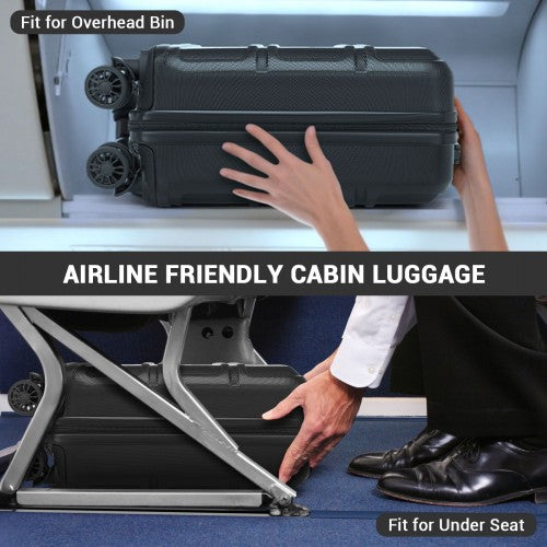 KSK2596 - Kono 16-Zoll-ABS-Hartschale-Kabinenkoffer unter dem Sitz mit Drehrollen - Schwarz