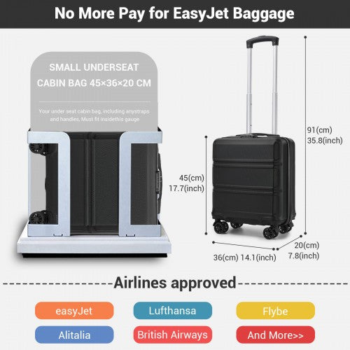 KSK2596 - Kono 16-Zoll-ABS-Hartschale-Kabinenkoffer unter dem Sitz mit Drehrollen - Schwarz