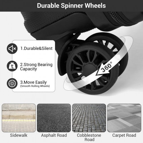 KSK2596 - Kono 16-Zoll-ABS-Hartschale-Kabinenkoffer unter dem Sitz mit Drehrollen - Schwarz