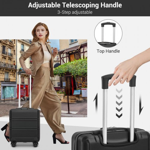 KSK2596 - Kono 16-Zoll-ABS-Hartschale-Kabinenkoffer unter dem Sitz mit Drehrollen - Schwarz