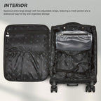 KSN2593 - Leichte Softshell-Walizka von 20 Zoll für Frauen mit Drehrollen und geräumigen Fächern - Schwarz