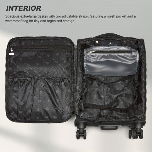 KSN2593 - Leichte Softshell-Walizka von 20 Zoll für Frauen mit Drehrollen und geräumigen Fächern - Schwarz