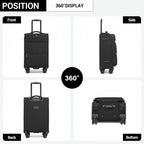 KSN2593 - Leichte Softshell-Walizka von 20 Zoll für Frauen mit Drehrollen und geräumigen Fächern - Schwarz