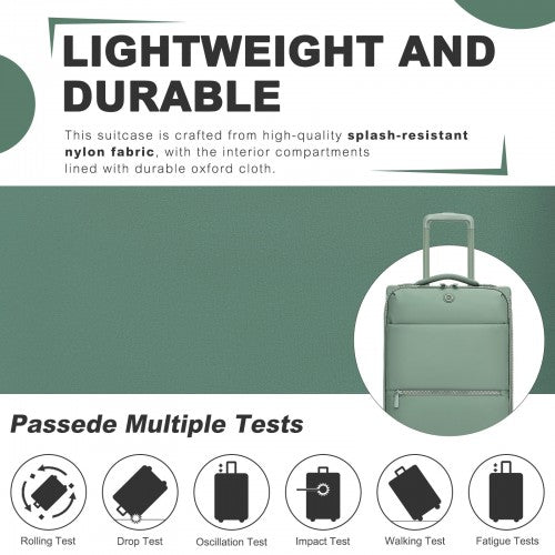KSN2593 - Leichte Softshell-Walizka von 20 Zoll für Frauen mit Drehrollen und geräumigen Fächern - Grün