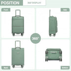 KSN2593 - Leichte Softshell-Walizka von 20 Zoll für Frauen mit Drehrollen und geräumigen Fächern - Grün