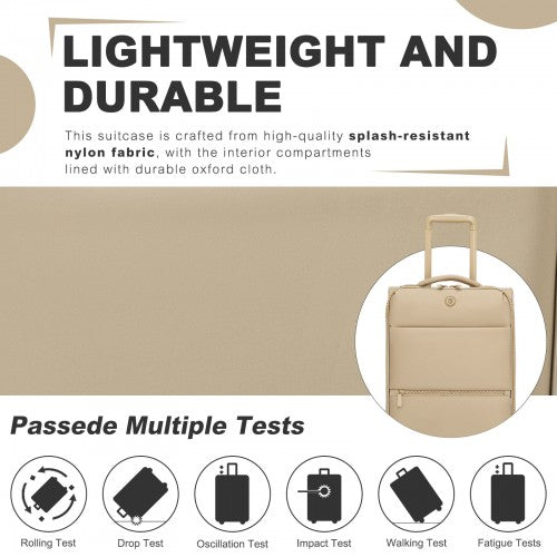 KSN2593 - Leichte Softshell-Walizka von 20 Zoll für Frauen mit Drehrollen und geräumigen Fächern - Khaki