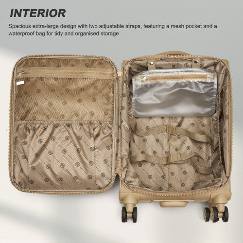 KSN2593 - Leichte Softshell-Walizka von 20 Zoll für Frauen mit Drehrollen und geräumigen Fächern - Khaki