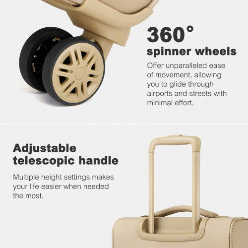 KSN2593 - Leichte Softshell-Walizka von 20 Zoll für Frauen mit Drehrollen und geräumigen Fächern - Khaki