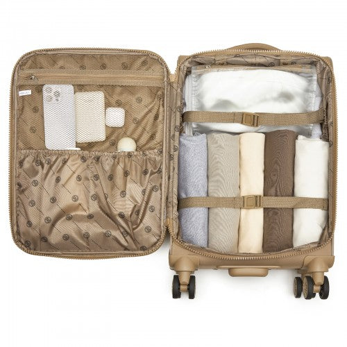 KSN2593 - Leichte Softshell-Walizka von 20 Zoll für Frauen mit Drehrollen und geräumigen Fächern - Khaki