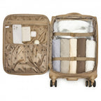 KSN2593 - Leichte Softshell-Walizka von 20 Zoll für Frauen mit Drehrollen und geräumigen Fächern - Khaki