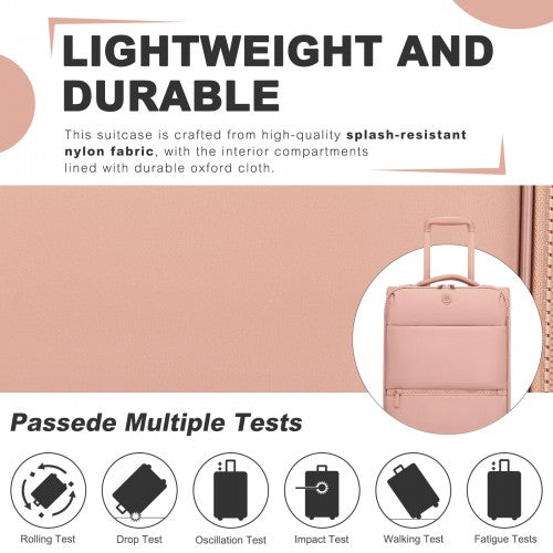 KSN2593 - Leichte Softshell-Walizka von 20 Zoll für Frauen mit Drehrollen und geräumigen Fächern - Rosa