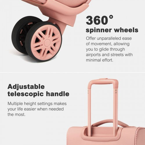 KSN2593 - Leichte Softshell-Walizka von 20 Zoll für Frauen mit Drehrollen und geräumigen Fächern - Rosa