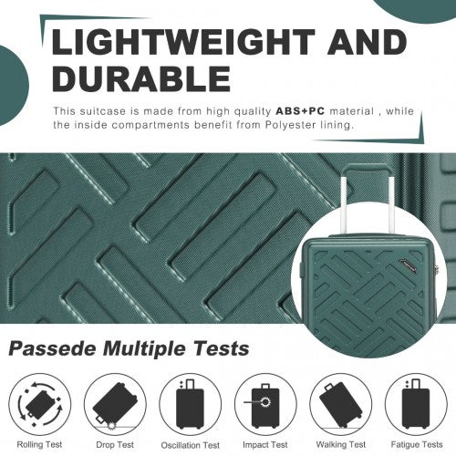 KSS2495 - Supercase 20 hüvelykes vékony, geometrikus mintás, kemény héjú ABS+PC kézipoggyász bőrönd TSA zárral - katonai zöld