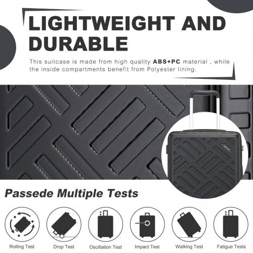 KSS2495 - Supercase 3-teiliges Hartschalen-Kofferset aus ABS+PC mit elegantem geometrischem Muster und TSA-Schloss für müheloses Reisen – Schwarz