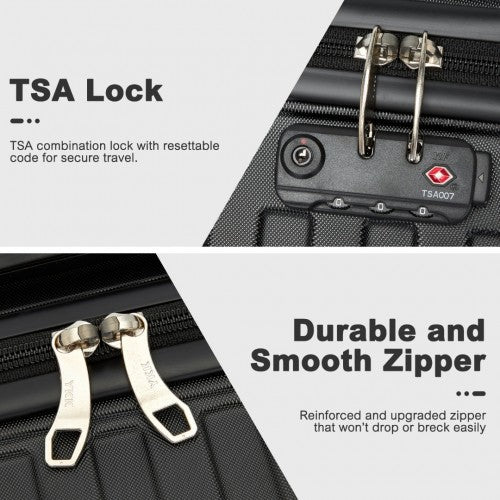 KSS2495 - Supercase 3-teiliges Hartschalen-Kofferset aus ABS+PC mit elegantem geometrischem Muster und TSA-Schloss für müheloses Reisen – Schwarz