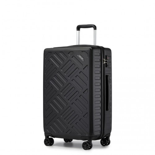 KSS2495 - Supercase 3-teiliges Hartschalen-Kofferset aus ABS+PC mit elegantem geometrischem Muster und TSA-Schloss für müheloses Reisen – Schwarz