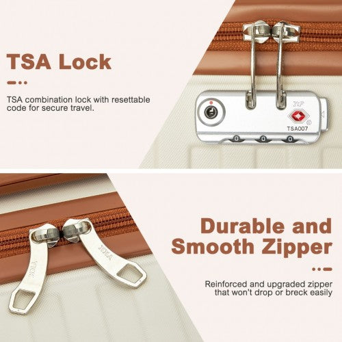 KSS2495 - Supercase 28 Zoll Schalenkoffer mit elegantem geometrischen Muster aus ABS+PC und TSA-Schloss für müheloses Reisen - Creme und Braun