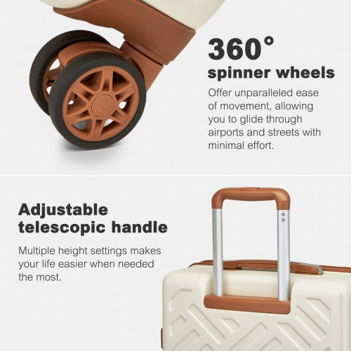 KSS2495 - Supercase 28 Zoll Schalenkoffer mit elegantem geometrischen Muster aus ABS+PC und TSA-Schloss für müheloses Reisen - Creme und Braun