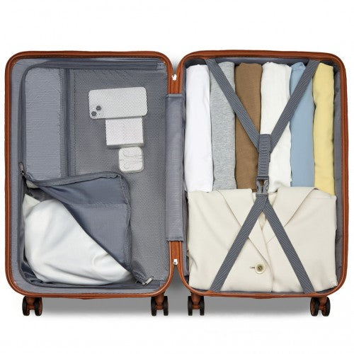 KSS2495 - Supercase 28 Zoll Schalenkoffer mit elegantem geometrischen Muster aus ABS+PC und TSA-Schloss für müheloses Reisen - Creme und Braun