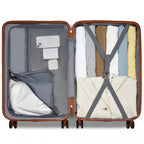 KSS2495 - Supercase 28 Zoll Schalenkoffer mit elegantem geometrischen Muster aus ABS+PC und TSA-Schloss für müheloses Reisen - Creme und Braun