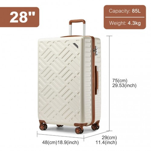 KSS2495 - Supercase 28 Zoll Schalenkoffer mit elegantem geometrischen Muster aus ABS+PC und TSA-Schloss für müheloses Reisen - Creme und Braun