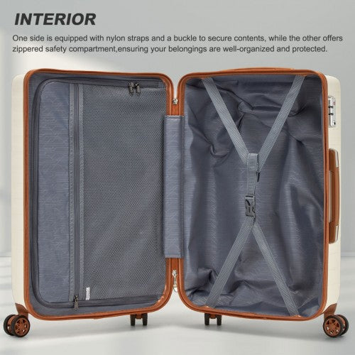 KSS2495 - Supercase 28 Zoll Schalenkoffer mit elegantem geometrischen Muster aus ABS+PC und TSA-Schloss für müheloses Reisen - Creme und Braun