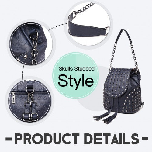 Miss Lulu Totenkopf-Nieten Rucksack Schultertasche