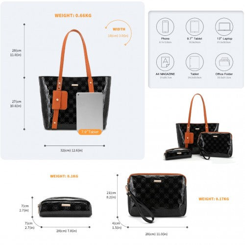 Miss Lulu 4 Stück Glänzend Leder Einkaufstaschen-Set