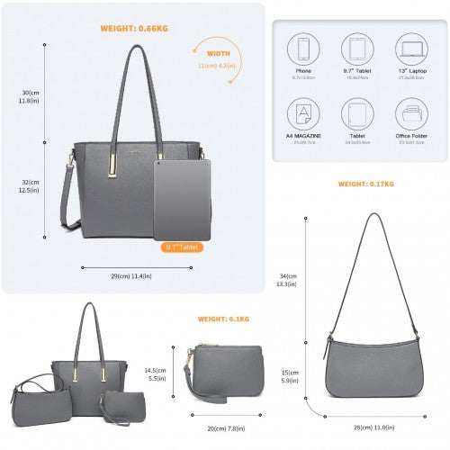 Miss Lulu 3 Stück Kontrast Leder Einkaufstaschen-Set