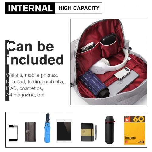 LG1904-MISS LULU PRISMUSMUSTER LEDER LOOK RUCKSACK GRAU