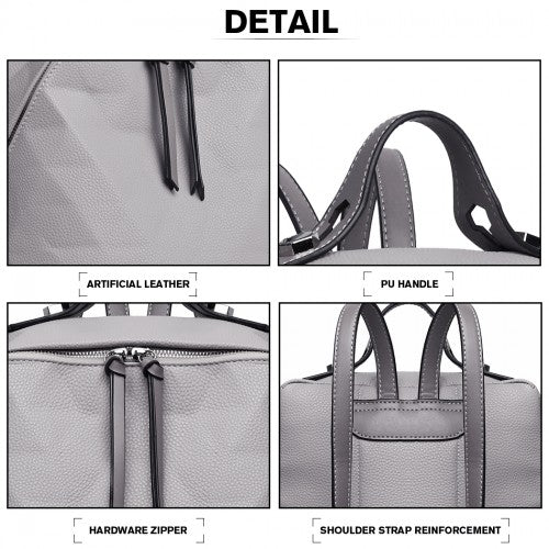 LG1904-MISS LULU PRISMUSMUSTER LEDER LOOK RUCKSACK GRAU