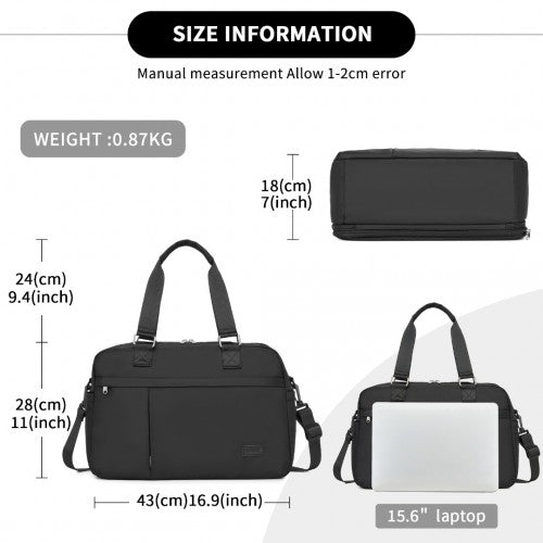 TVK2430 - Kono Multifunktionaler Reisebeutel, großer Shopper und Koffertasche mit erweiterbarem Fach und Nass/Trocken - Tasche - Schwarz