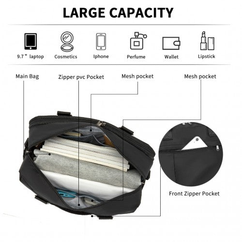 TVK2430 - Kono Multifunktionaler Reisebeutel, großer Shopper und Koffertasche mit erweiterbarem Fach und Nass/Trocken - Tasche - Schwarz