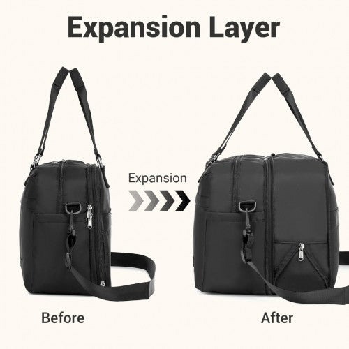 TVK2430 - Kono Multifunktionaler Reisebeutel, großer Shopper und Koffertasche mit erweiterbarem Fach und Nass/Trocken - Tasche - Schwarz