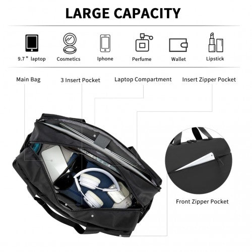 TVK2444 - Kono Wasserabweisende Reisetasche mit Laptopfach, multifunktionale Tote für Geschäftsreisen und Wochenendausflüge, große Kapazität für Männer und Frauen - Schwarz